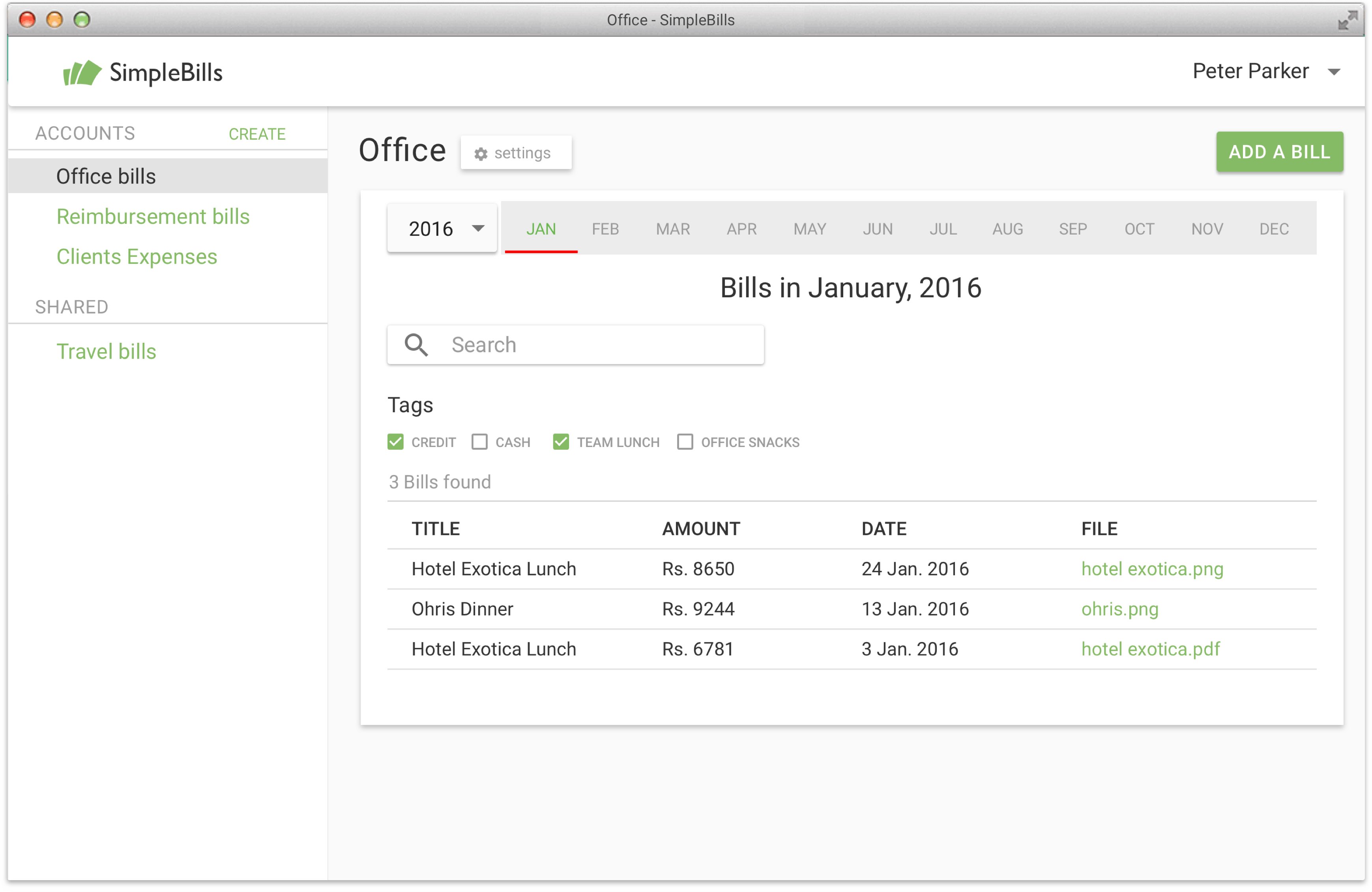 SimpleBills Dashboard